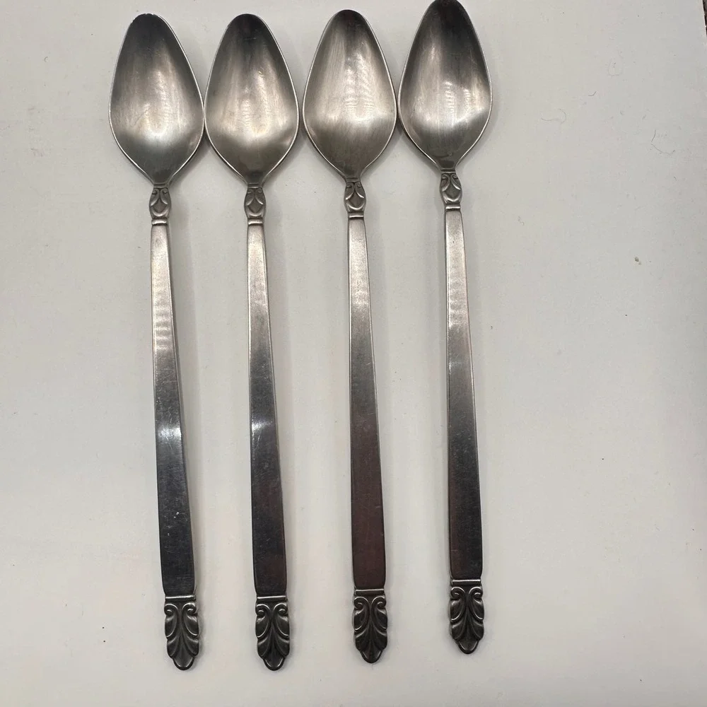 International Stainless Deluxe Liberty Iced Tea Spoons Set of 4 Mid Century 7.5